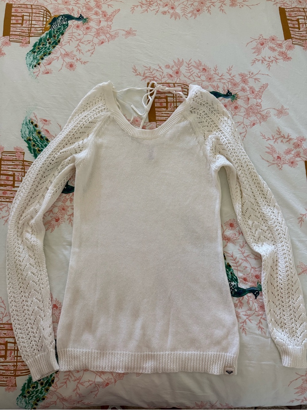 Vintage Roxy Y2K 2000s White Knit Sweater Crochet Sleeves Women’s M